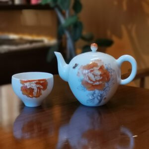 Hand-painted Peony Porcelain Teapot Chinese Kung Fu Tea Set