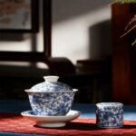 Hand-painted Blue and White Porcelain Ice Plum Gaiwan & Lid Rest Set | Jingdezhen Tea Ware