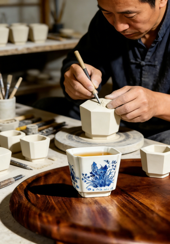 Hand-Painted Hexagonal Tea Cup