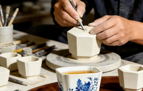 Hand-Painted Hexagonal Tea Cup